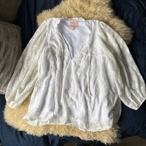 Show Me Your MuMu Sheer Floral White Blouse